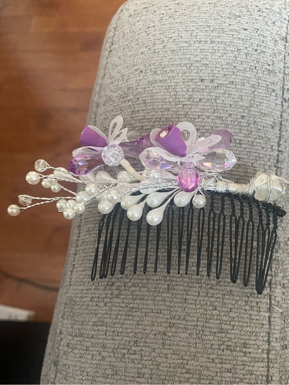 Purple Crystal Floral Hair Comb